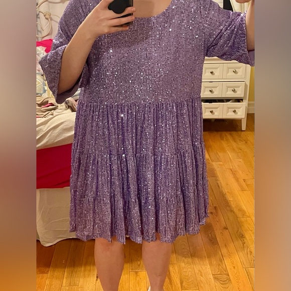 Amazing Lace Lavender “Deal my Queen” Sequin Baby Doll Dress - Picture 2 of 3